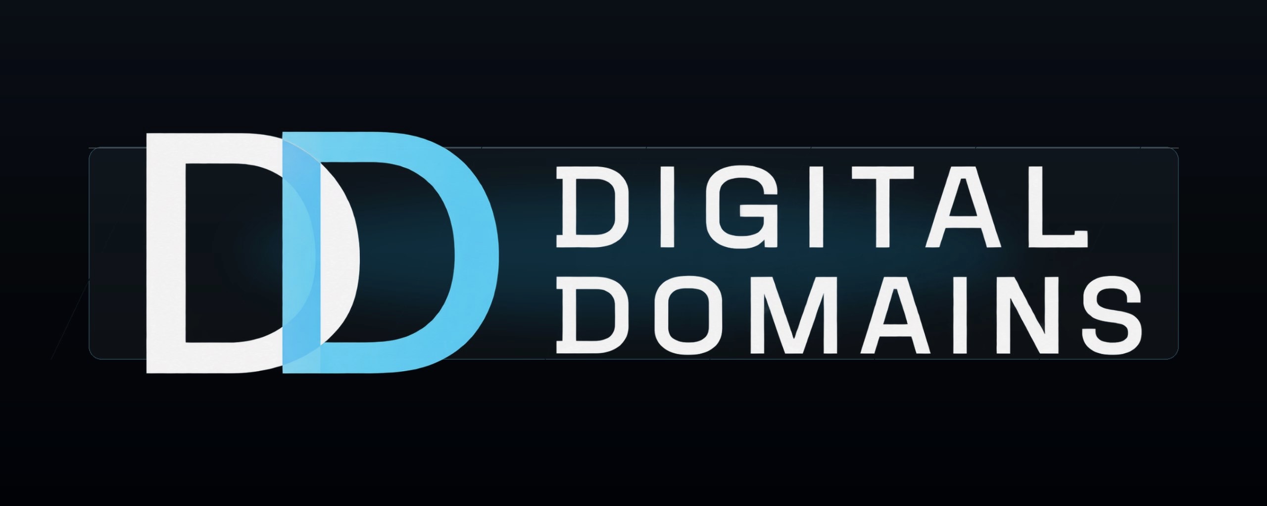 Digital Domains blue and white logo on a dark background